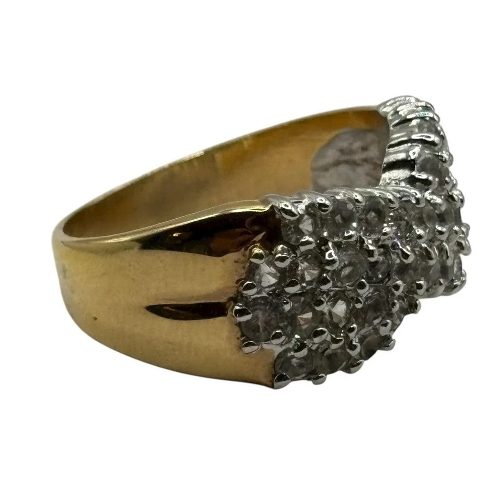 Clear CZ Sparkly Ring Shiny Twist Gold‎ Tone Vintage Band Cluster Size 9.75 Glam